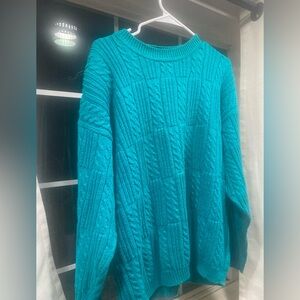 Vintage -Women's Teal Cable Knit Sweater by American Weekend  made in Hong Kong